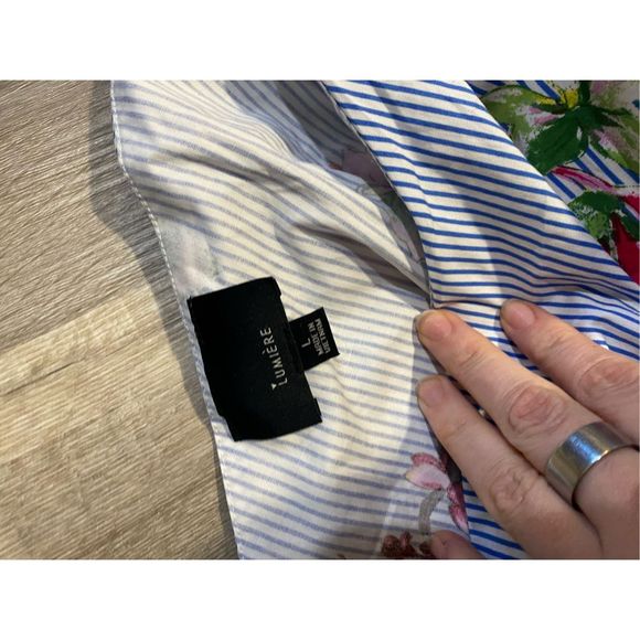 Urban Outfitters Lumiere NWT Floral Striped One Shoulder Blouse, Size Large - Picture 10 of 11